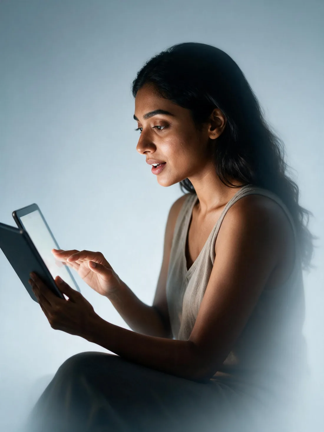 A patient reviewing her concern with the dermatologist over a video consultation
