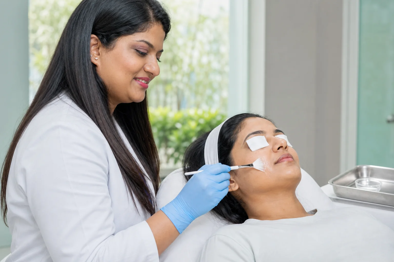 Dr. Sanjana providing chemical peel treatment