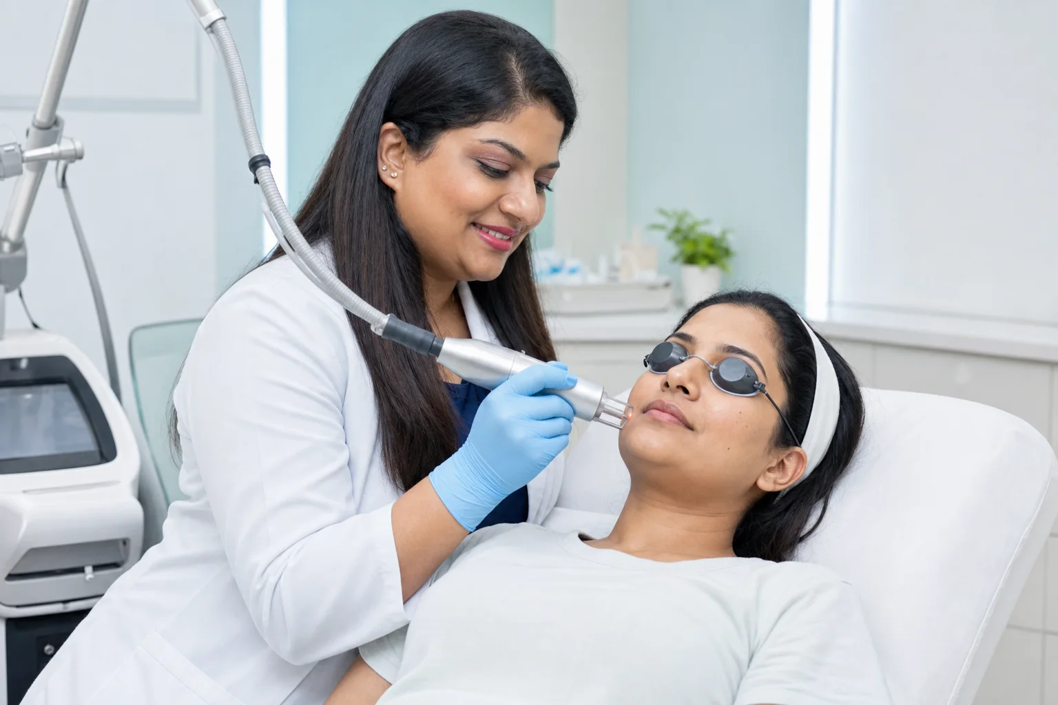 Dr. Sanjana providing dark spot removal treatment