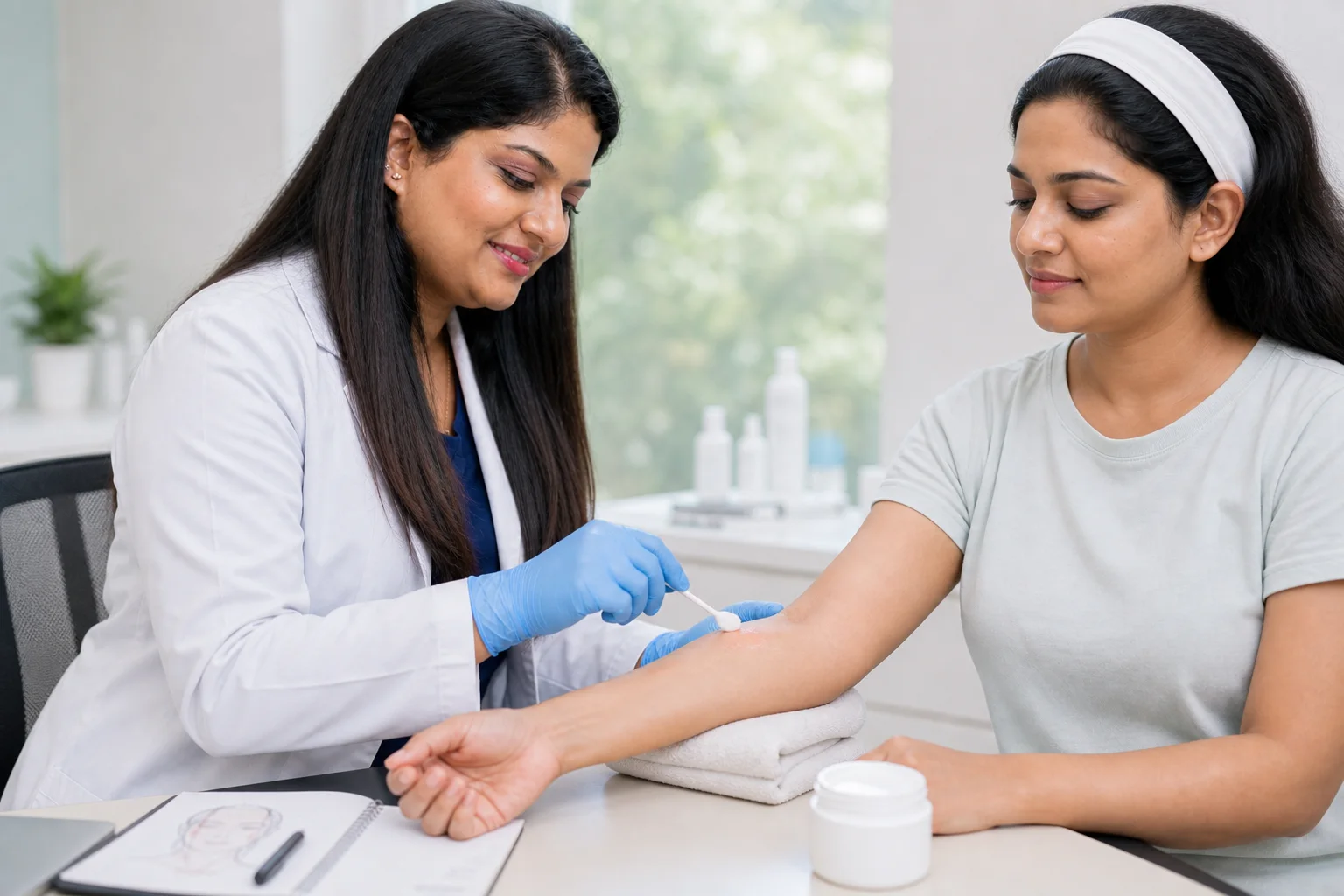 Dr. Sanjana providing eczema treatment treatment