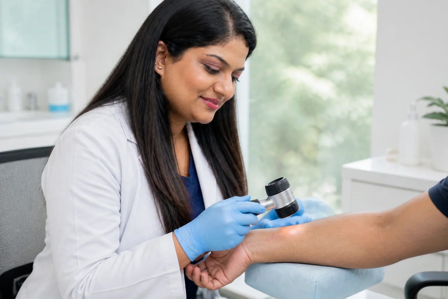 Dr. Sanjana providing psoriasis treatment treatment
