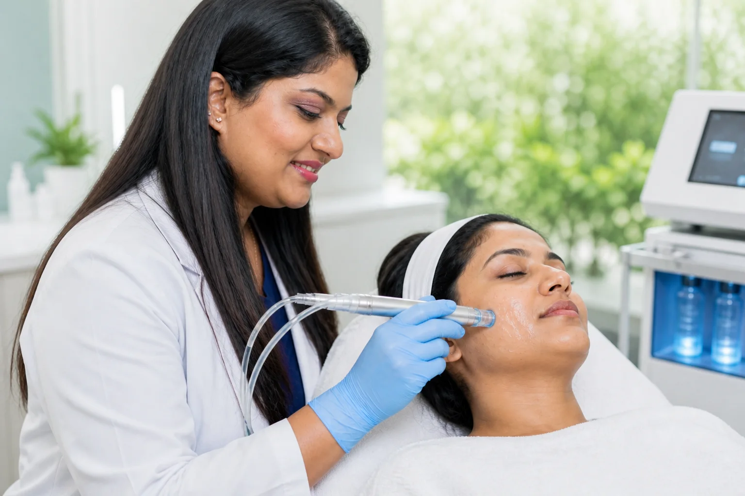 Dr. Sanjana providing skin lightening treatment